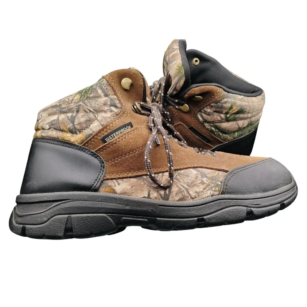 Survivors Mens Waterproof Hiking Boots Camo Brown‎ Leather Upper Size 9.5 W
